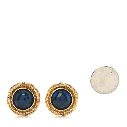 Chanel Poured Glass CC Clip On Earrings Gold Blue 2 of 4