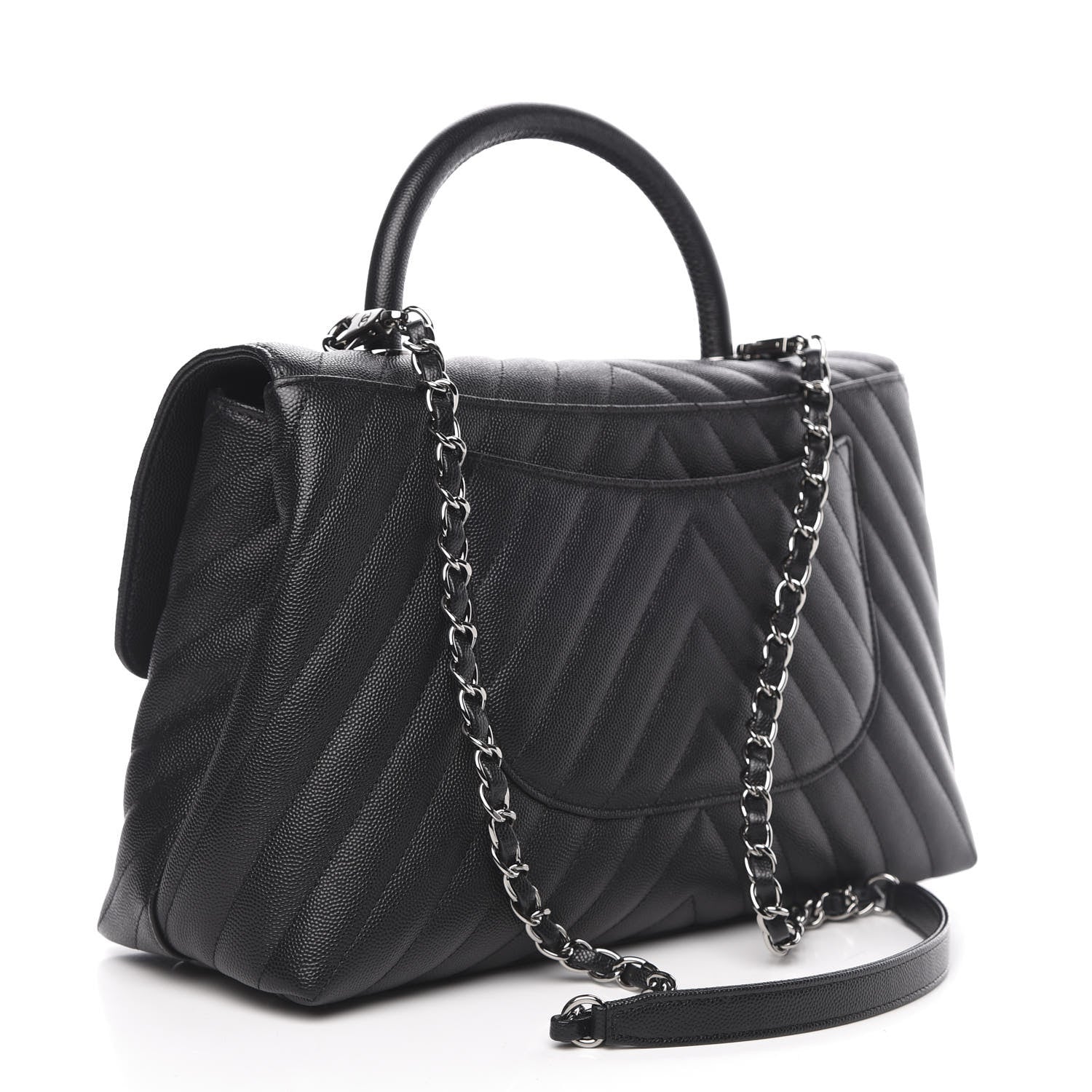 Chanel Caviar Chevron Quilted Medium Coco Handle Flap Black 5 of 13