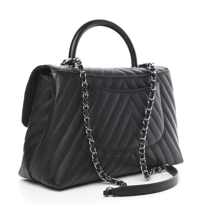 Chanel Caviar Chevron Quilted Medium Coco Handle Flap Black 5 of 13
