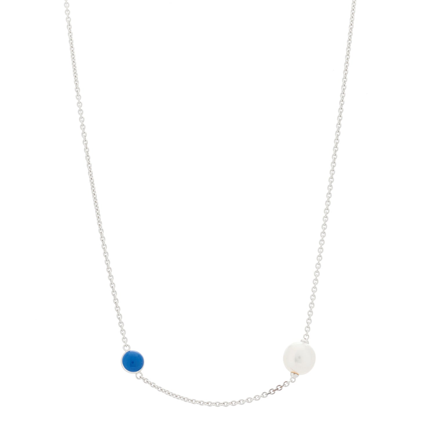 Mikimoto Sterling Silver Akoya Cultured Pearl Enamel Single Necklace Blue 1 of 5