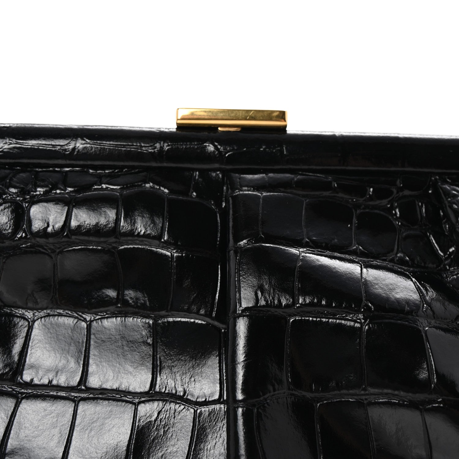 Balenciaga Shiny Supple Calfskin Logo Crocodile Embossed XL Cloud Clutch Black White 8 of 10