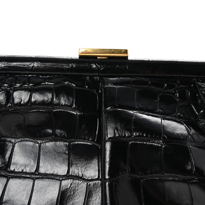 Balenciaga Shiny Supple Calfskin Logo Crocodile Embossed XL Cloud Clutch Black White 8 of 10