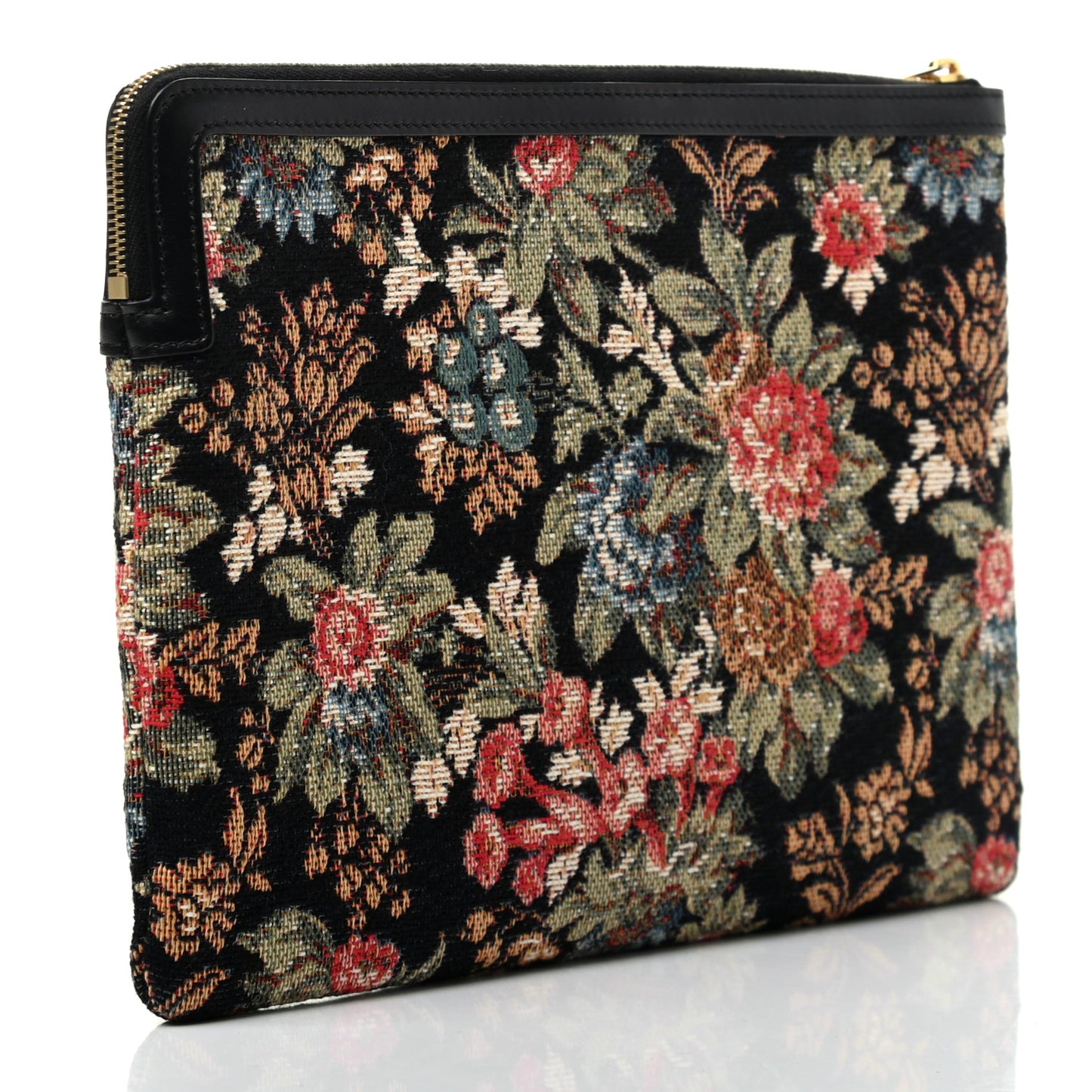 Floral Jacquard Calfskin Small Tapestry Logo Pouch Black Multicolor