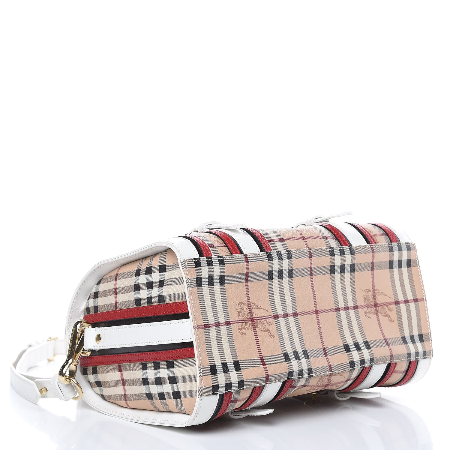 Burberry Haymarket Check Medium Alchester Bowling Bag White Military Red 4 of 15