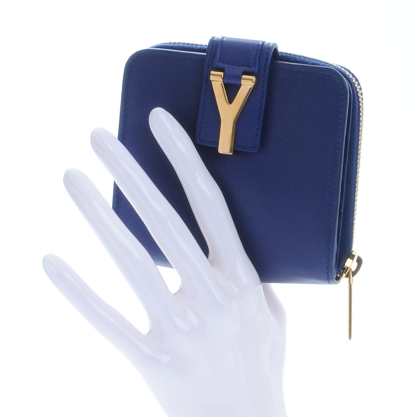 Leather Y Line ChYc Compact Wallet Blue