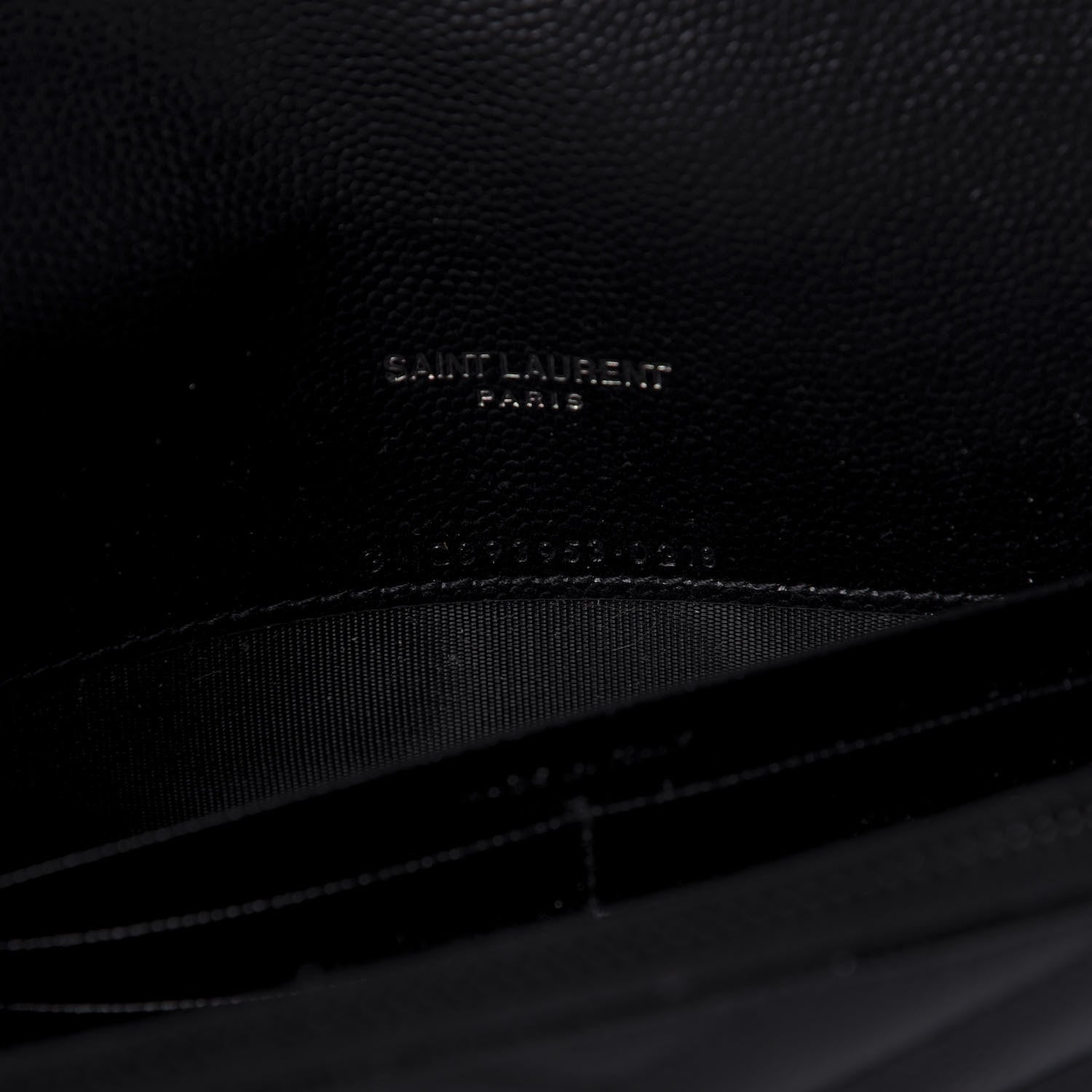 Saint Laurent Grain De Poudre Matelasse Chevron Monogram Envelope Chain Wallet Black 9 of 10