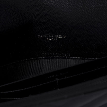 Saint Laurent Grain De Poudre Matelasse Chevron Monogram Envelope Chain Wallet Black 9 of 10