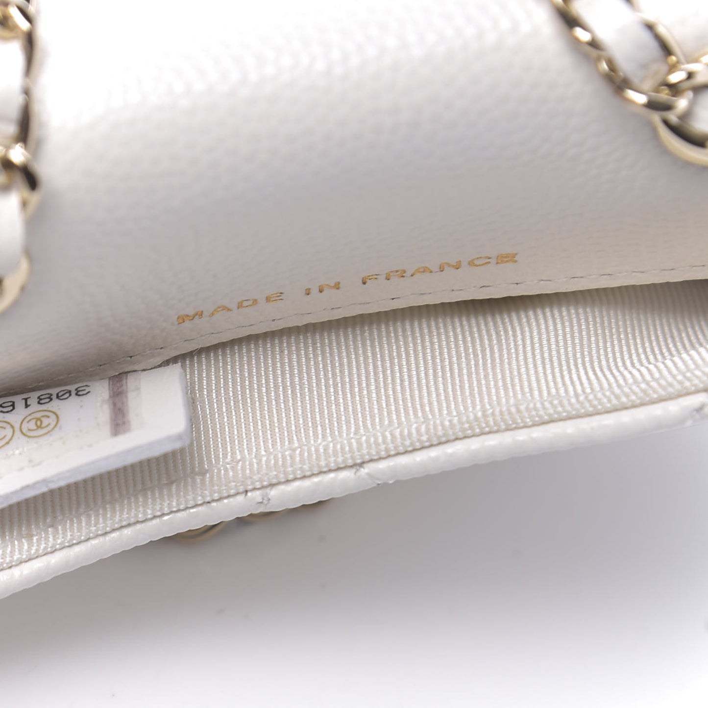 Caviar Quilted Flap Chain Waist Bag White