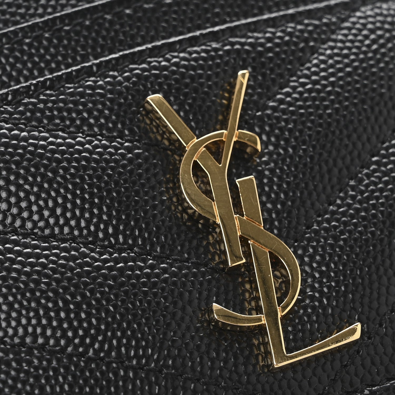 Saint Laurent Grain De Poudre Matelasse Chevron Monogram Credit Card Case Black 8 of 10