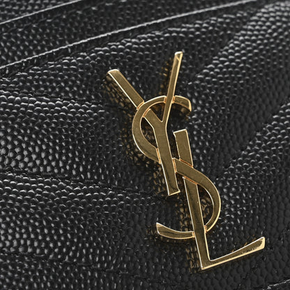 Saint Laurent Grain De Poudre Matelasse Chevron Monogram Credit Card Case Black 8 of 10