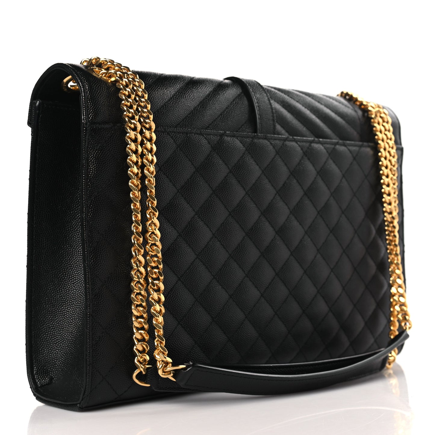 Grain De Poudre Textured Mixed Matelasse Large Triquilt Monogram Satchel Black