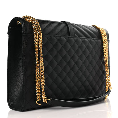 Saint Laurent Grain De Poudre Textured Mixed Matelasse Large Triquilt Monogram Satchel Black 2 of 8