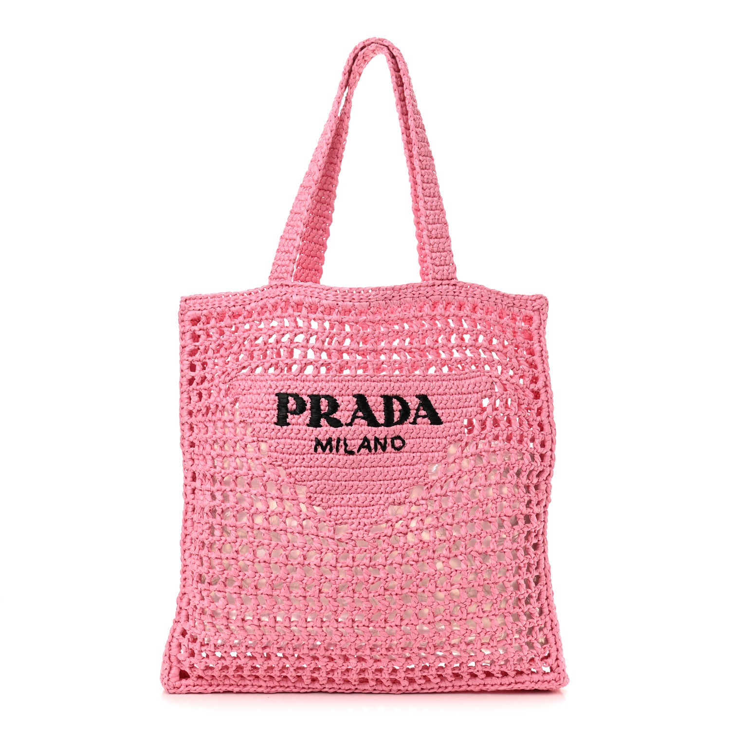 Prada Yarn Raffia Effect Crochet Logo Embroidered Tote Bag Petalo 1 of 10