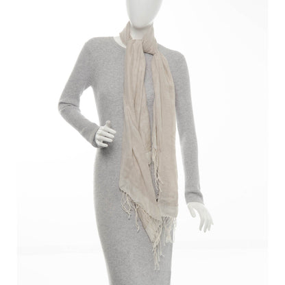 Gucci Cotton Silk Modal Monogram Fringe Scarf Beige 2 of 5