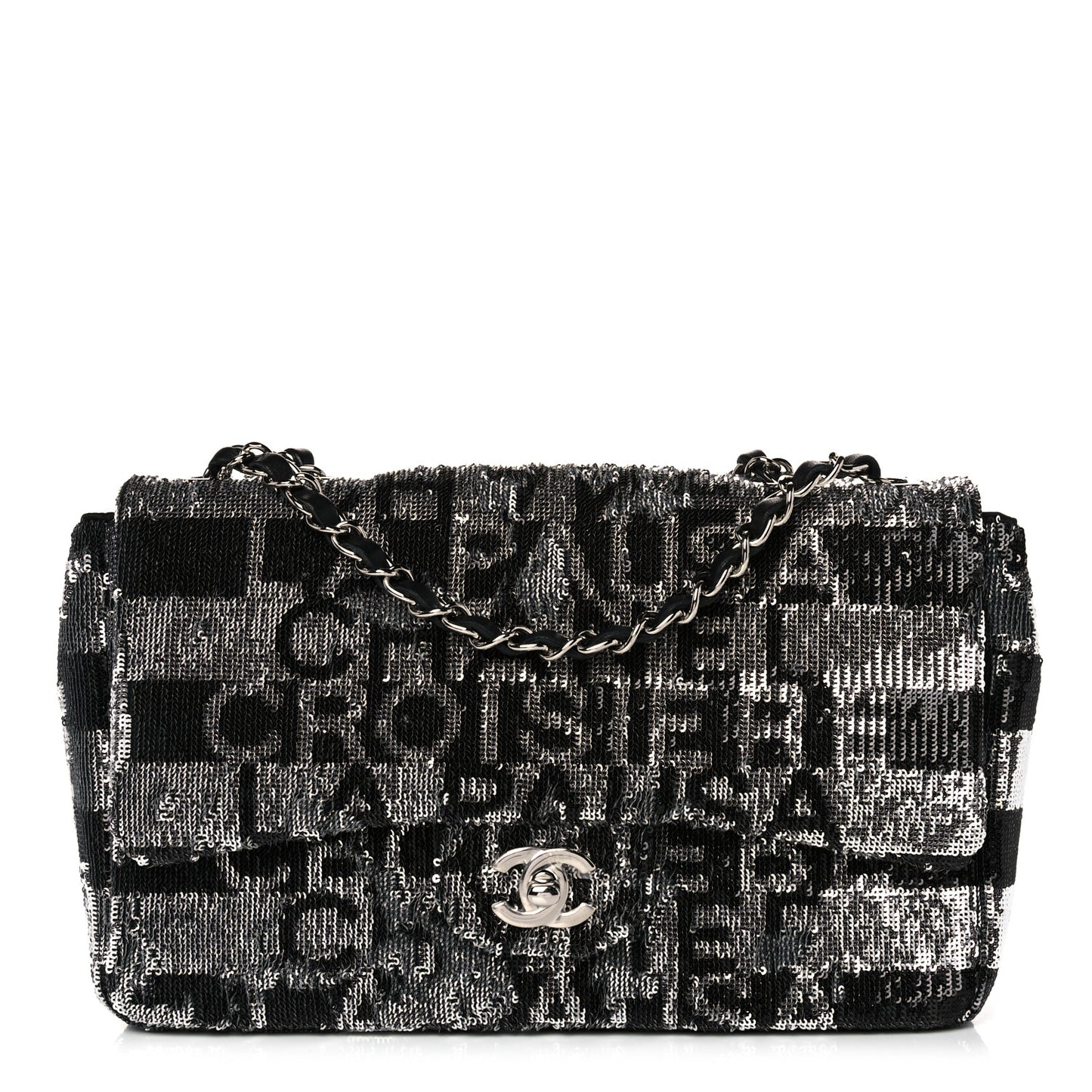 Sequin La Pausa Medium Single Flap Silver Black