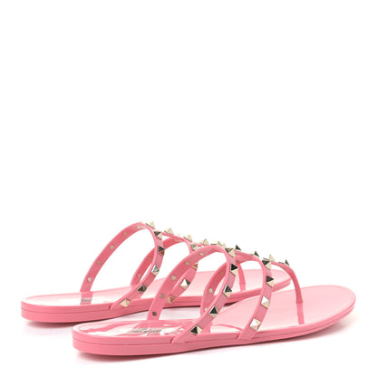 Valentino Garavani PVC Jelly Rockstud Caged Flat Thong Sandals 41 Sweet Pink 3 of 5