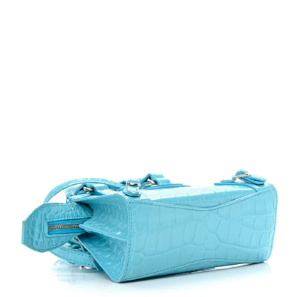 Balenciaga Calfskin Crocodile Embossed Neo Classic Silver Hardware Nano City Crossbody Azur 4 of 15