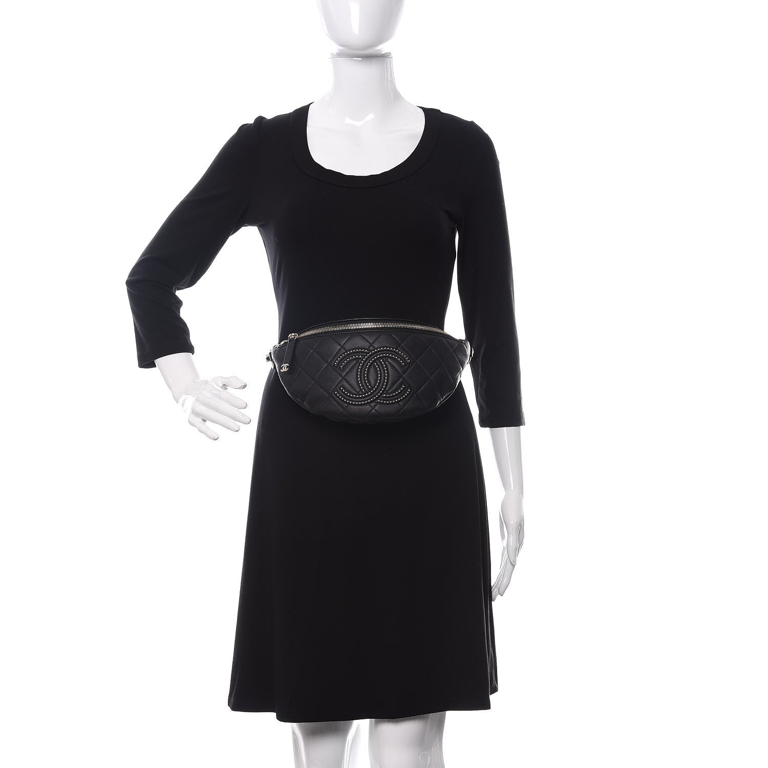 Chanel Lambskin Quilted Studded Waist Bag Fanny Pack Black 2 of 10