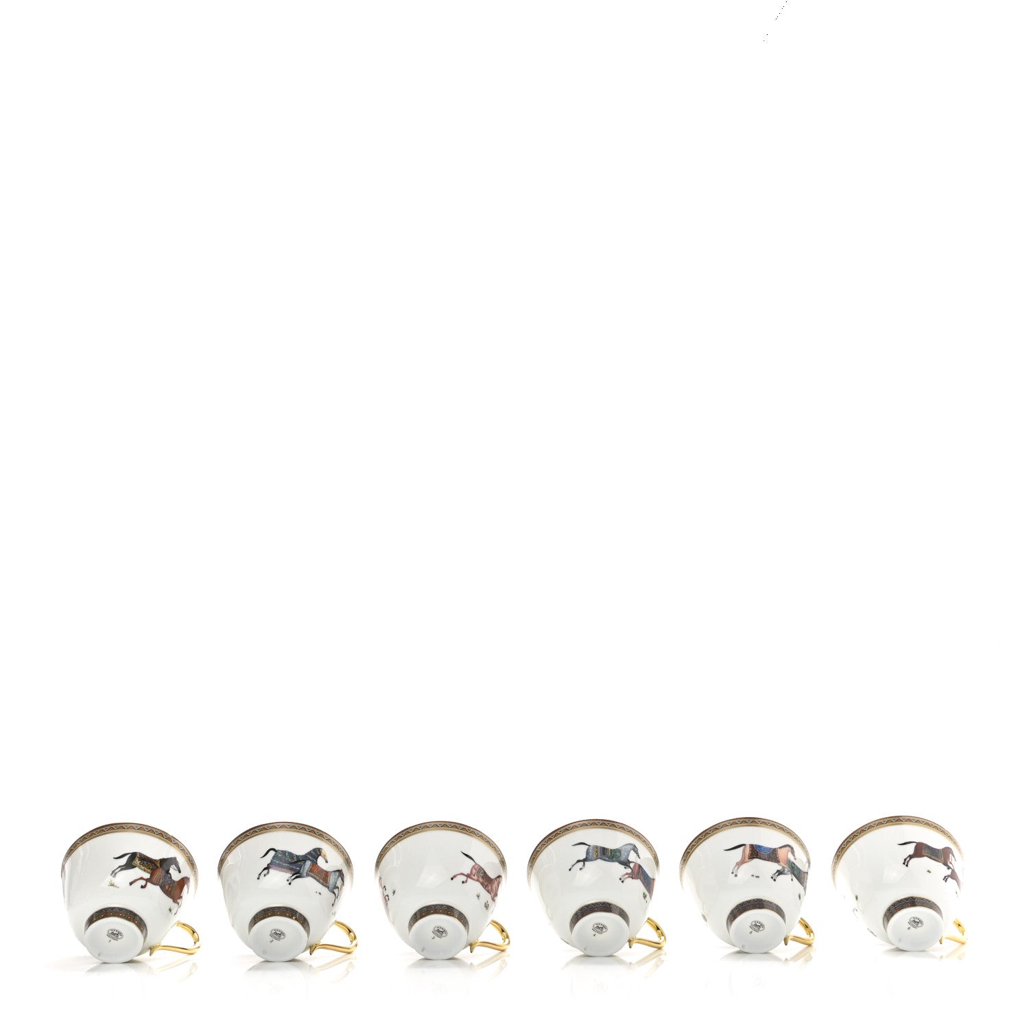 Hermes Porcelain Cheval d'Orient Tea Cup and Saucer Set of 6 5 of 11