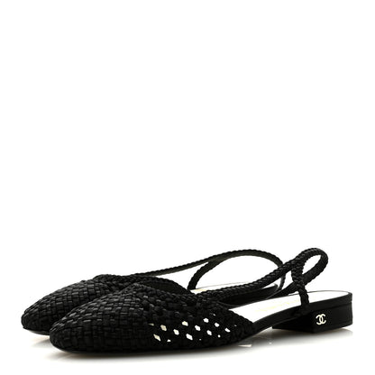Chanel Satin Braided Slingback Flats 39.5 Black 4 of 9