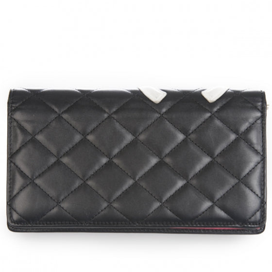 Calfskin Quilted Cambon Quilted Wallet Black White