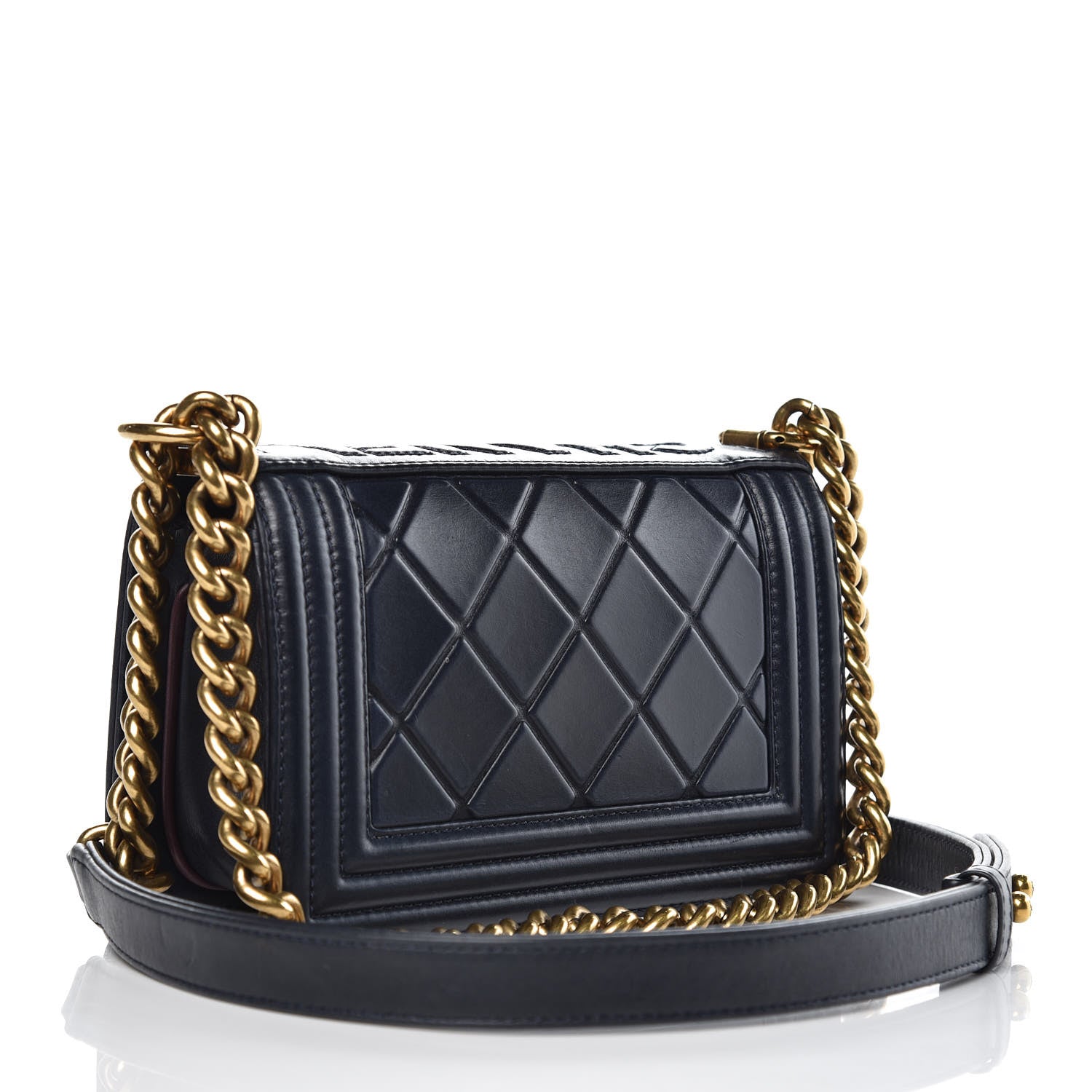 Chanel Calfskin Embossed Small Paris Salzburg Boy Flap Navy 3 of 16