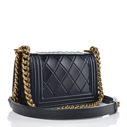 Chanel Calfskin Embossed Small Paris Salzburg Boy Flap Navy 3 of 16