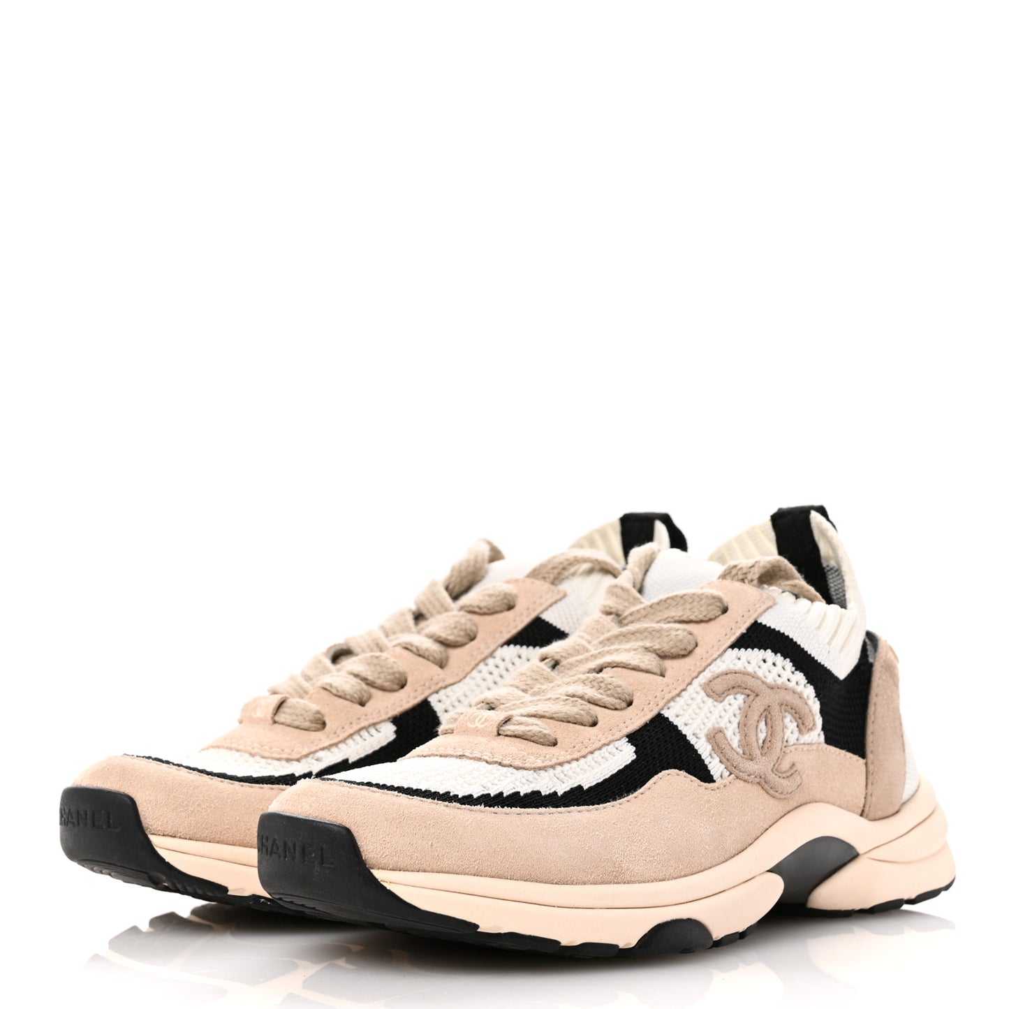 Mesh Suede Fabric Womens CC Sneakers 36 Light Pink White Black