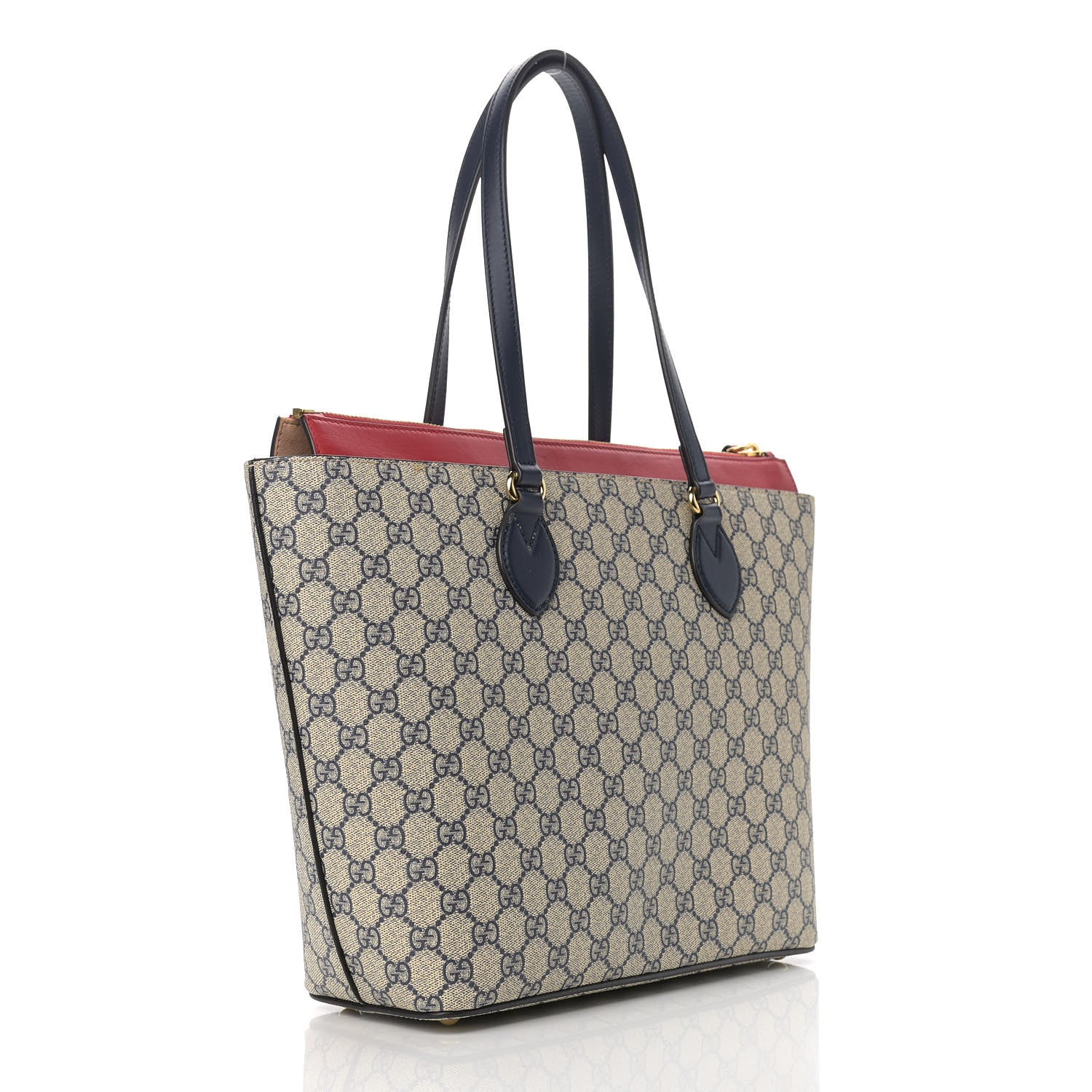 Gucci GG Supreme Monogram Medium Zippered Bucket Tote Beige Blue Hibiscus Red 3 of 14