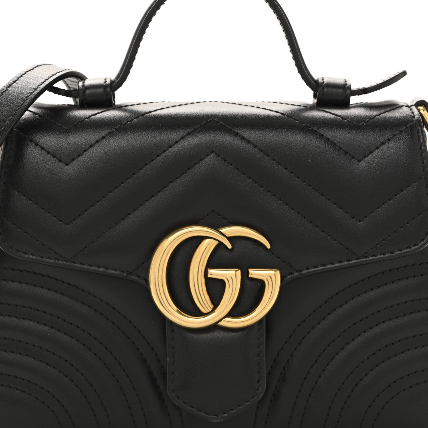 Gucci Calfskin Matelasse Mini GG Marmont Top Handle Shoulder Bag Black 8 of 12