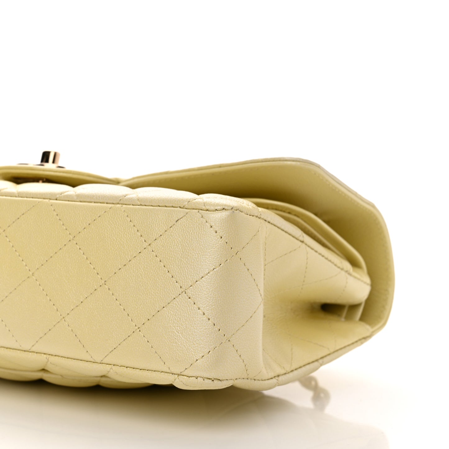 Cloudy Pearly Goatskin Quilted Medium Double Flap Light Yellow