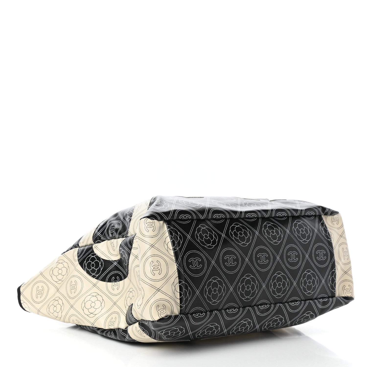 Chanel Coated Canvas Camellia Medium Shopping Tote Black Beige 4 of 10