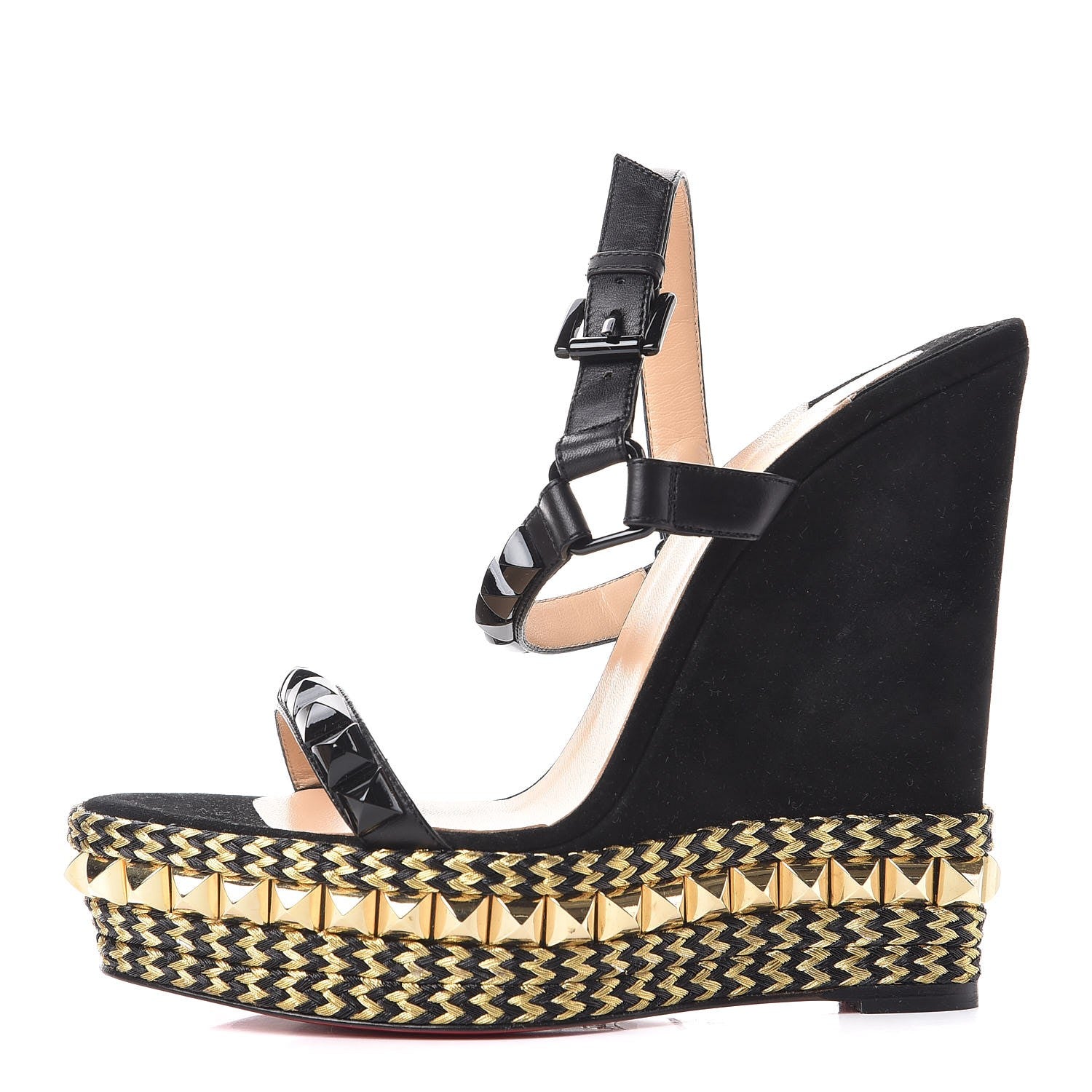 Christian Louboutin Calfskin Suede Cataclou 140 Wedge Sandals 38 Black 1 of 9