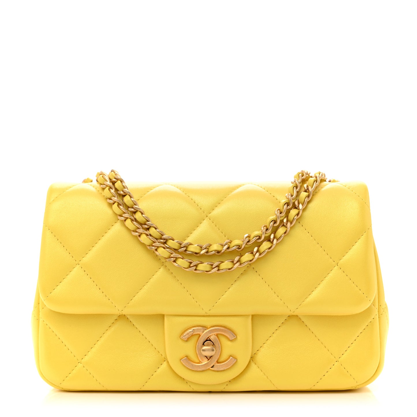 Pearly Lambskin Pearl Quilted Small Flap Yellow