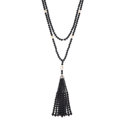 Tiffany Sterling Silver Black Onyx Freshwater Pearl Ziegfeld Tassel Necklace 1 of 6