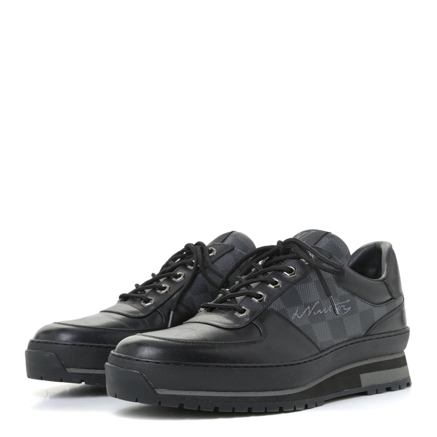 Calfskin Damier Graphite Harlem Sneakers 8 Black