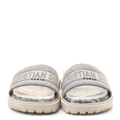 Christian Dior Canvas Toile de Jouy Embroidered Dway 10mm Slide Sandals 36 Off White Grey 2 of 9