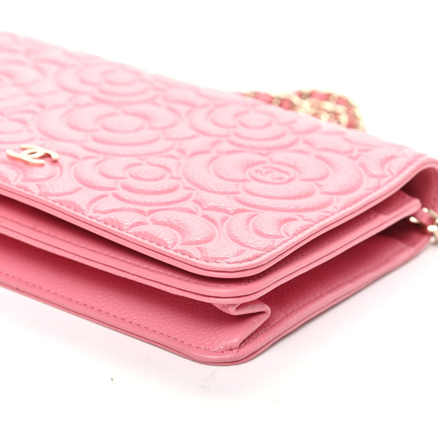 Lambskin Camellia Embossed Wallet On Chain WOC Pink