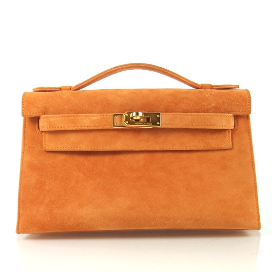 Suede Mini KELLY Clutch Tangerine Orange