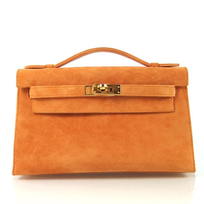 Hermes Suede Mini KELLY Clutch Tangerine Orange 1 of 8