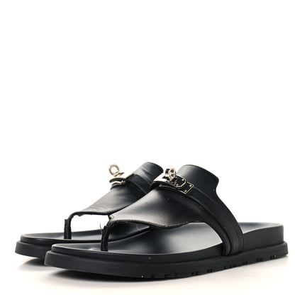 Hermes Calfskin Womens Empire Sandals 37.5 Black 4 of 10