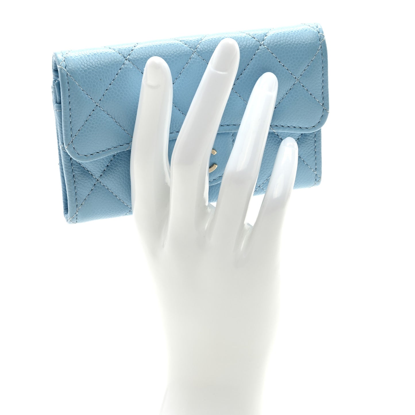 Caviar Quilted Flap Card Holder Wallet Light Blue