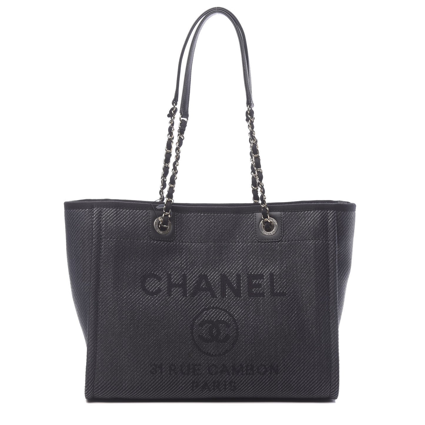 Mixed Fibers Calfskin Small Deauville Tote Black