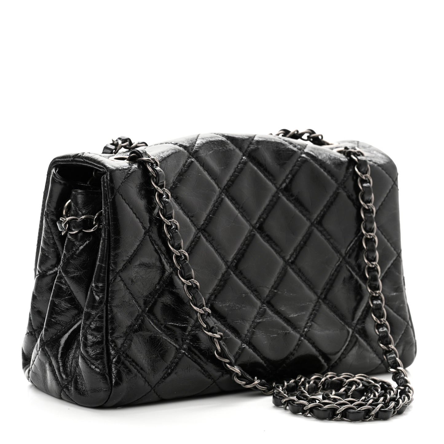 Glazed Calfskin Quilted Medium Coco Soft Flap Black
