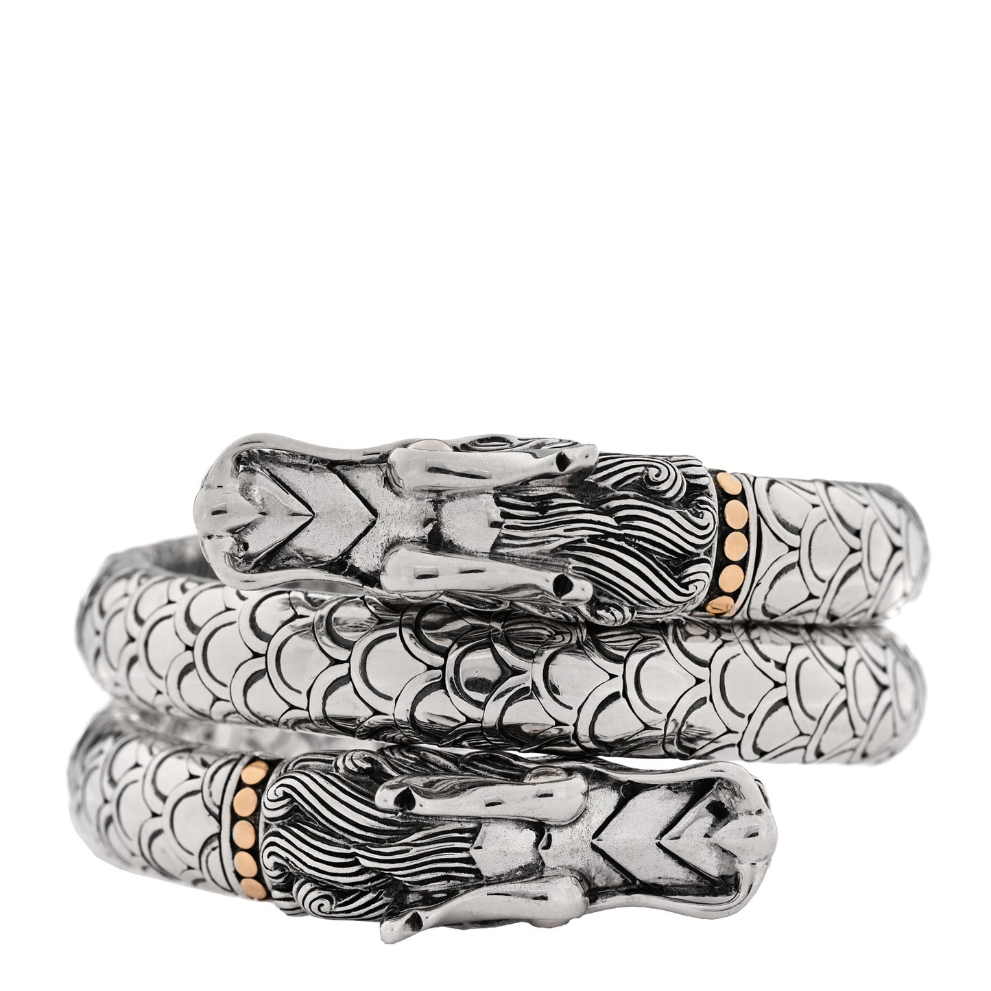 Sterling Silver 18K Yellow Gold Naga Dragon Triple Wrap Bracelet