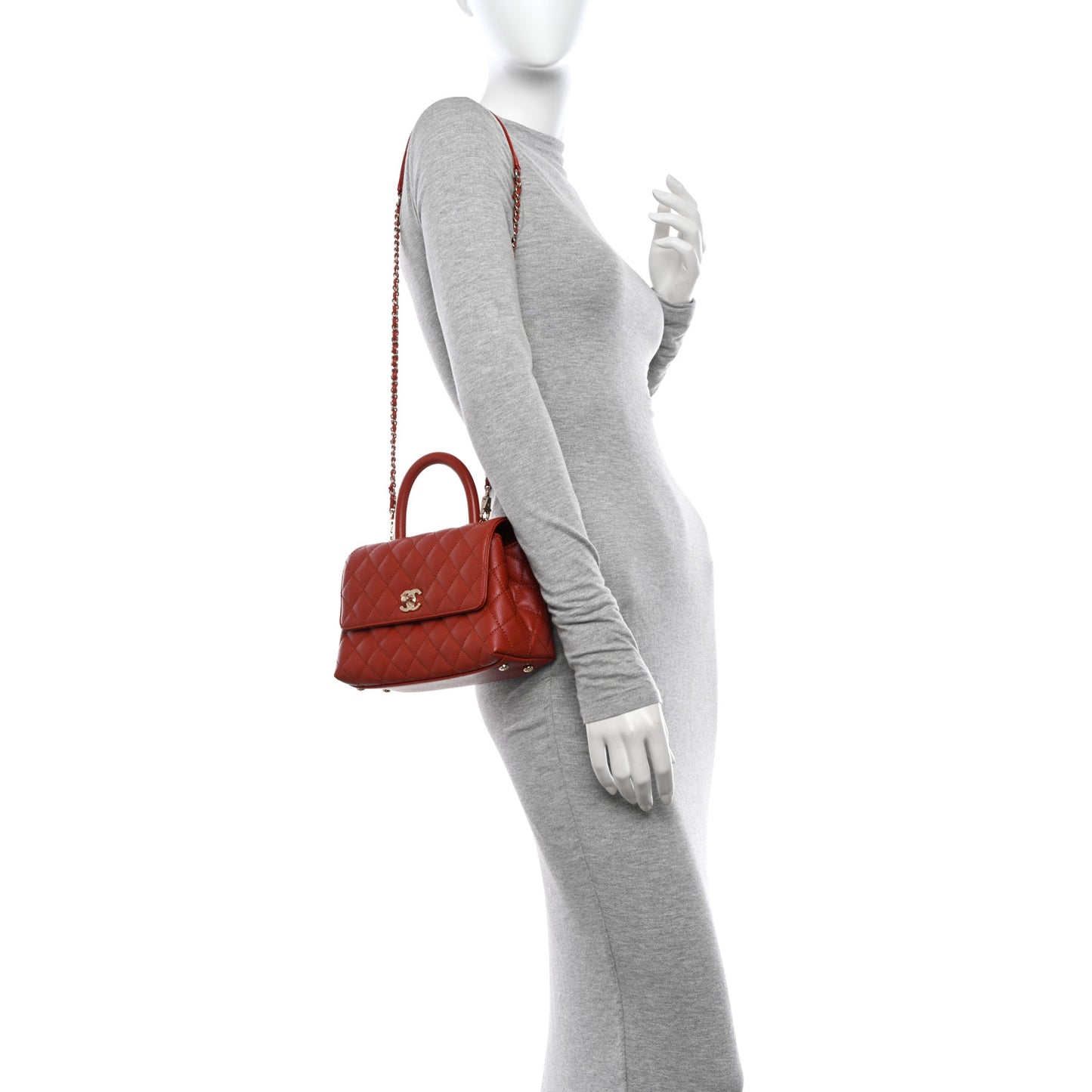 Caviar Quilted Mini Coco Handle Flap Dark Orange