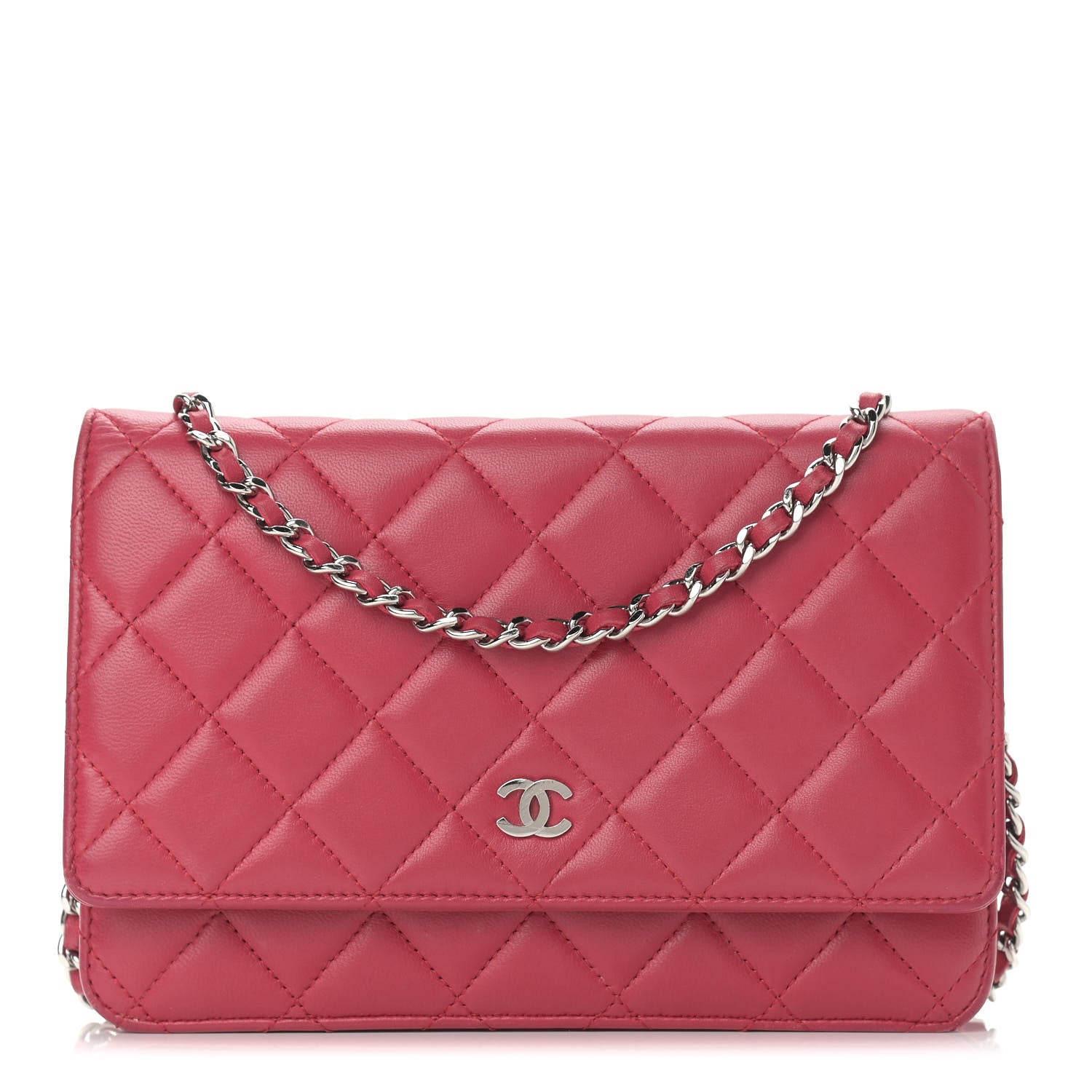 Chanel Lambskin Quilted Wallet On Chain WOC Dark Pink 1 of 14