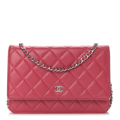 Chanel Lambskin Quilted Wallet On Chain WOC Dark Pink 1 of 14