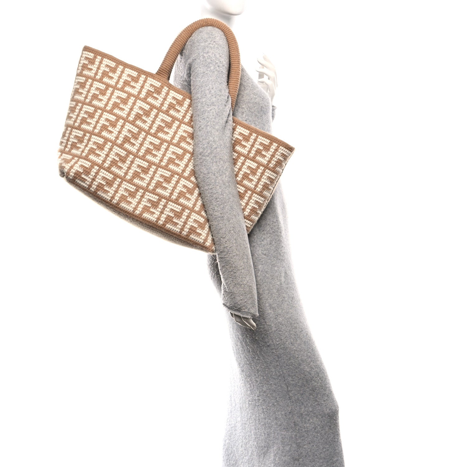 Fendi Cashmere Knit FF Large Shopper Tote Cammello 3 of 19
