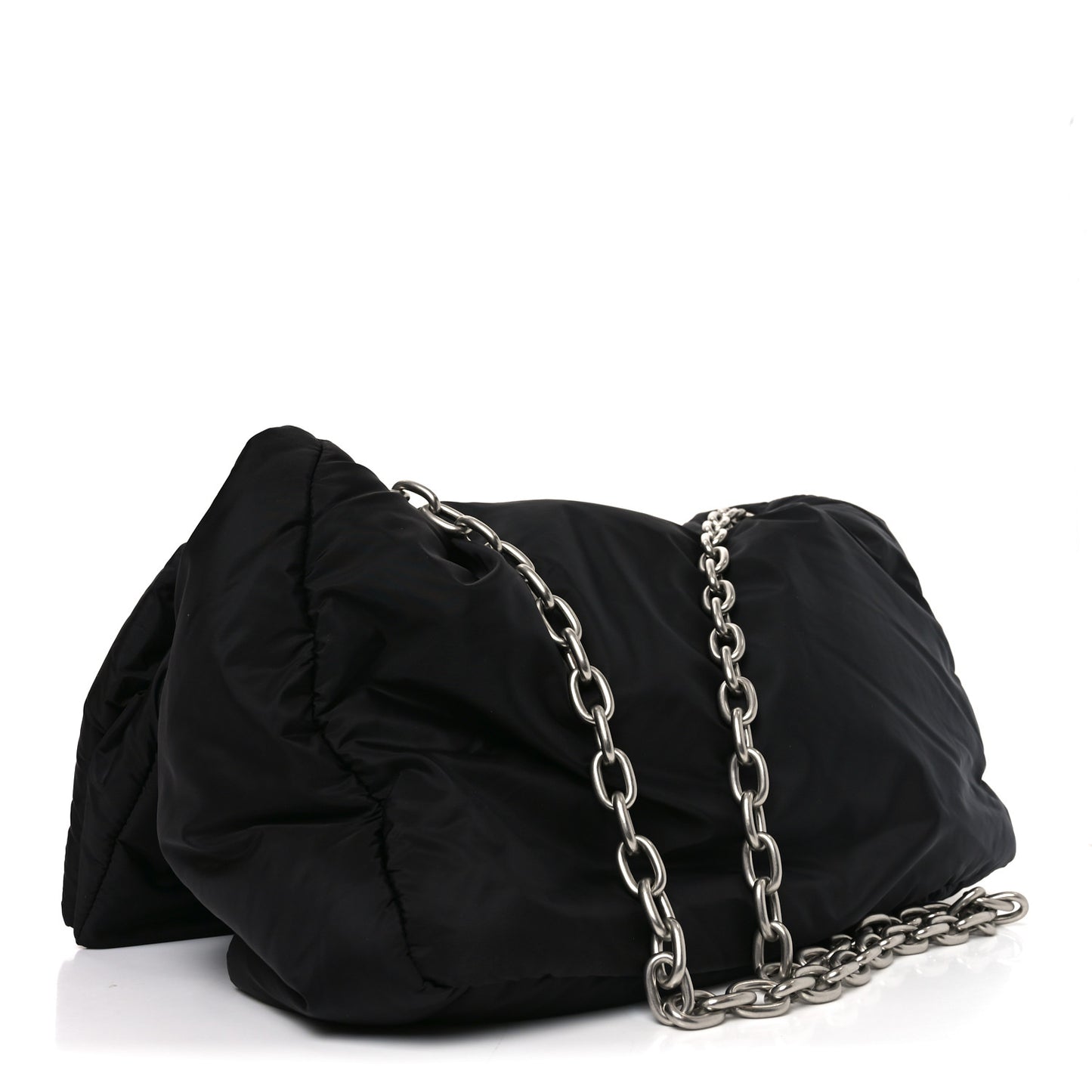 Nylon Large Monaco Chain Shoulder Bag Black